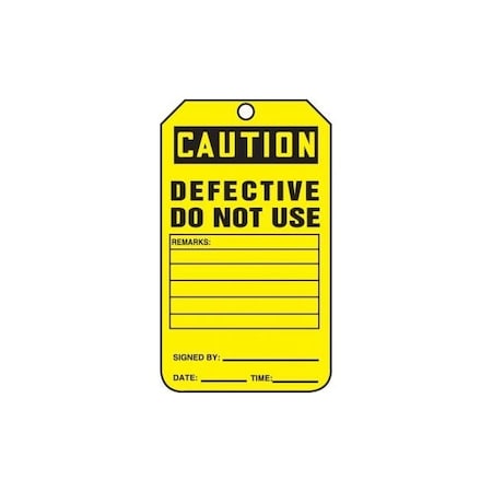 Accuform Safety Tags, CAUTION DEFECTIVE DO NOT USE, 5.75in x 3.25in, RP-Plastic, 25PK MDT622PTP